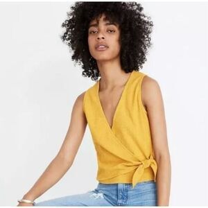 Womens Madewell Texture & Thread Mustard Tungsten Wrap Tie Sleeveless Top - Sz S